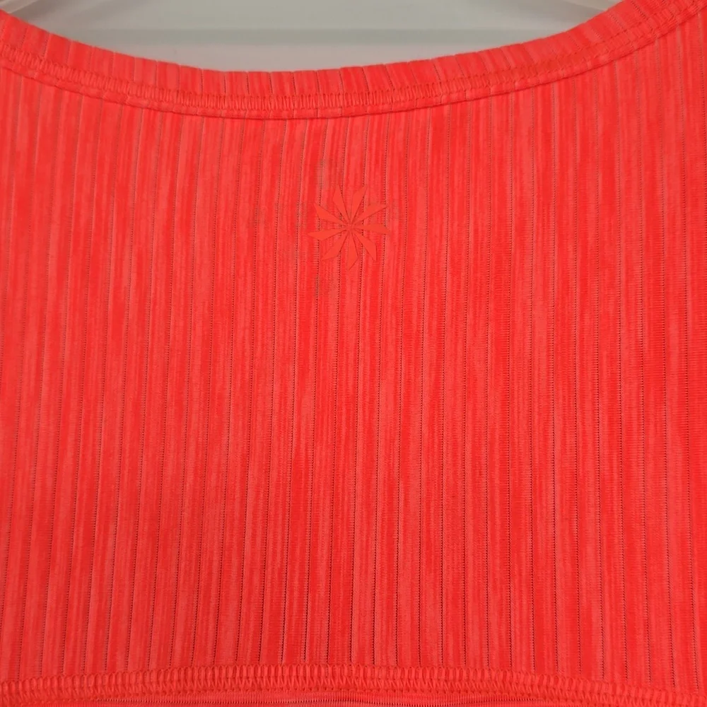 Athleta Women's Neon Orange Shadow Stripe Chi Tee- M - Picture 6 of 6